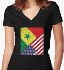 Senegal American Flag Apparel Women's Fitted V-Neck T-Shirt
