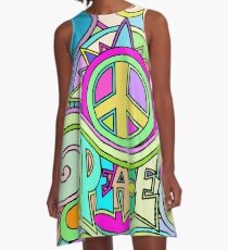 Psychedelic Hippy Retro Peace Art A-Line Dress