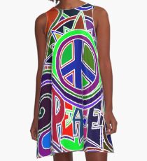 Buntes Hippie-Friedenszeichen A-Linien Kleid
