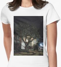 Building, skyscraper, symmetry, night lights, sky, evening, city view Women's Fitted T-Shirt
