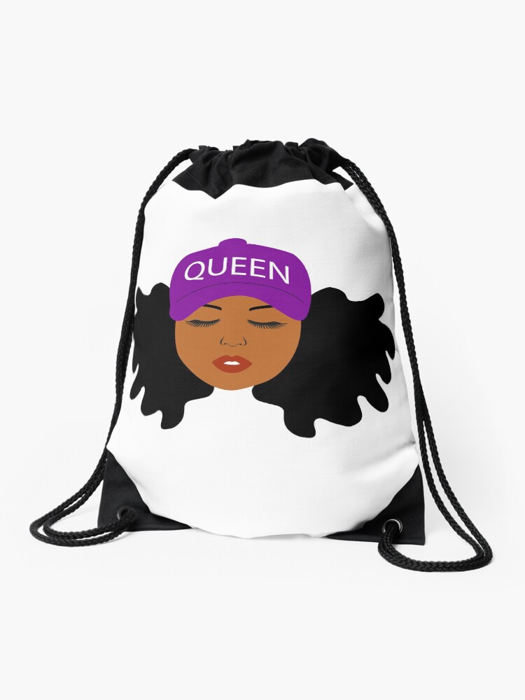 Black Queen Woman With Two Natural Hair Afro Puffs Drawstring Bag