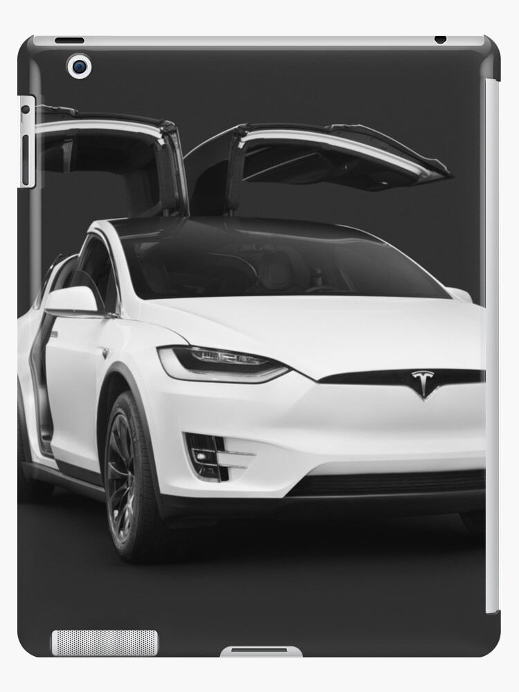 White Tesla X Luxury Suv Electric Car With Open Falcon Wing Doors On Black Art Photo Print Ipad Caseskin By Awenartprints