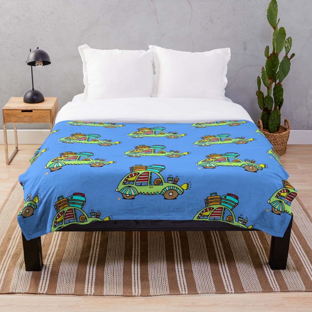 cute green 2CV car vehicle cute travel design 01 Throw Blanket