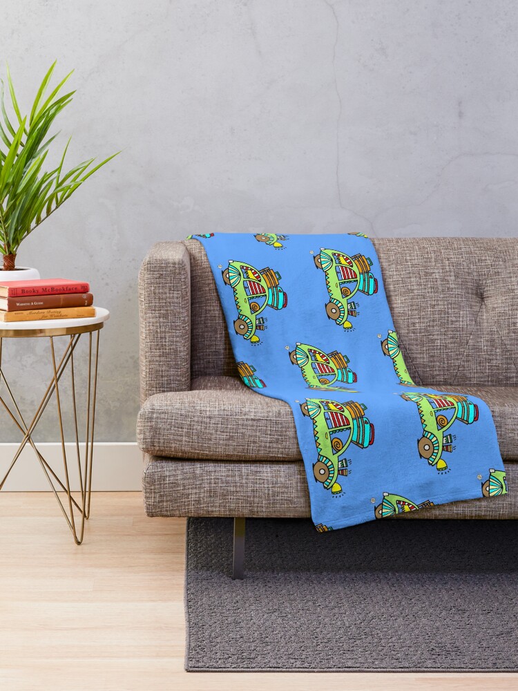 Alternate view of cute green 2CV car vehicle cute travel design 01 Throw Blanket