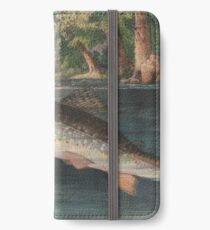 Weinlese-Fluss-Fischen-Illustration (1874) iPhone Flip-Case/Hülle/Klebefolie