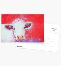 White Cow painting on red background Postcards