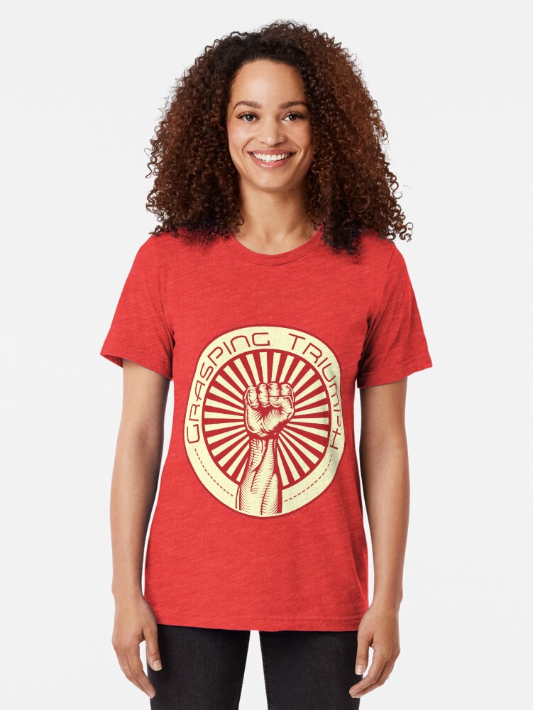Alternate view of Grasping Triumph Russian Propaganda Raised Fist Art Tri-blend T-Shirt