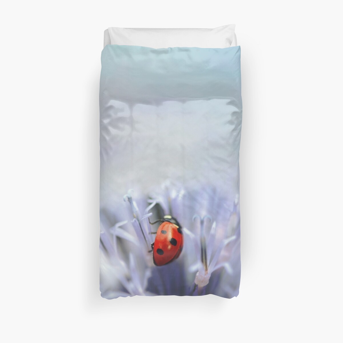 Ladybug On Globe Thistle Pastel Duvet Cover By Skenworthy