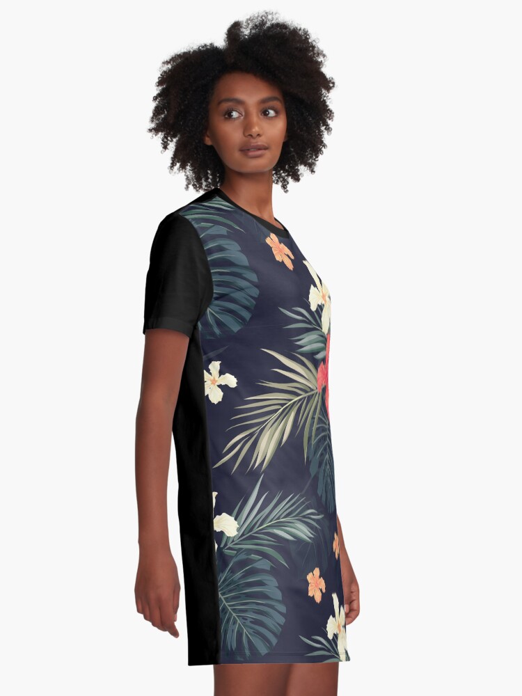 Alternate view of Dark tropical flowers Graphic T-Shirt Dress