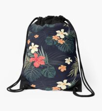 Dark tropical flowers Drawstring Bag