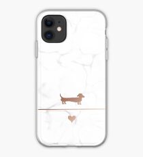 Rose gold and marble dachshund love iPhone Case