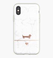 Vinilo o funda para iPhone Rosa de oro y marmota de perro salchicha