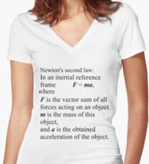 Newton's second law: In an inertial reference frame, F = ma Women's Fitted V-Neck T-Shirt