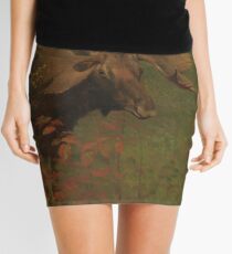Vintage Painting of a Bull Moose Mini Skirt