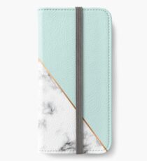 Wunderschönes Blush Pink, Hellblau und Gold Marmor Art Deco Muster iPhone Flip-Case/Hülle/Klebefolie