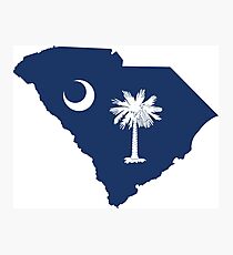 South Carolina State Outline with Flag Photographic Print