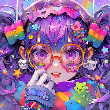 Adorable Purple and Rainbow Harajuku Anime Girl Art Board Print