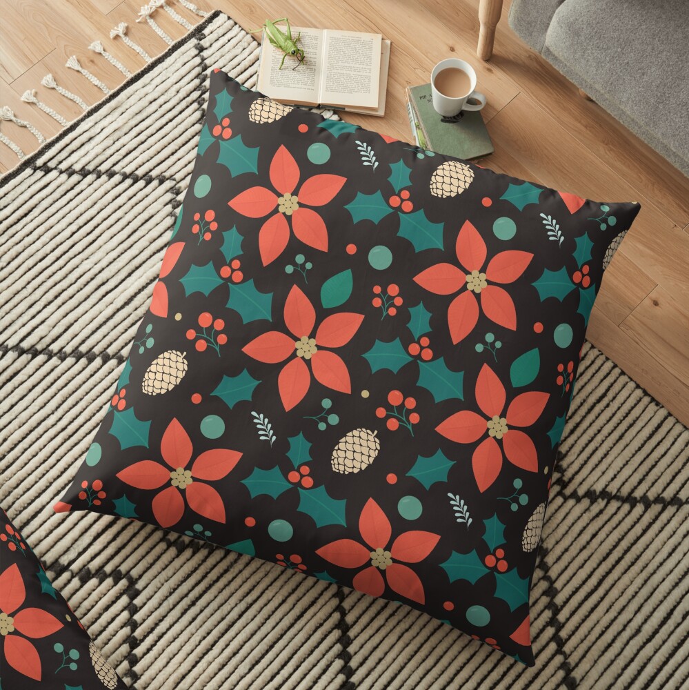 Deck the Halls (Black) Floor Pillow