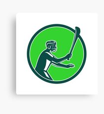 Hurling Player Icon Retro Canvas Print
