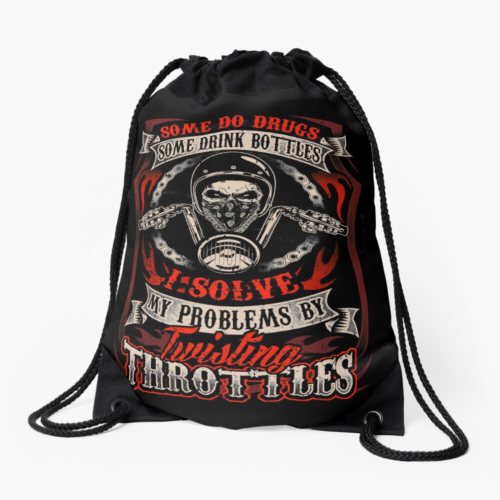 Motorcycle Biker Lifestyle Asphalt Problem Solution Drawstring Bag