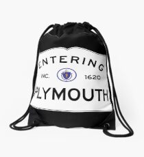Entering Plymouth Massachusetts - Commonwealth of Massachusetts Road Sign Drawstring Bag