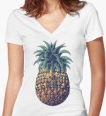 Camiseta entallada de cuello en V Piña adornada (Versión en color)