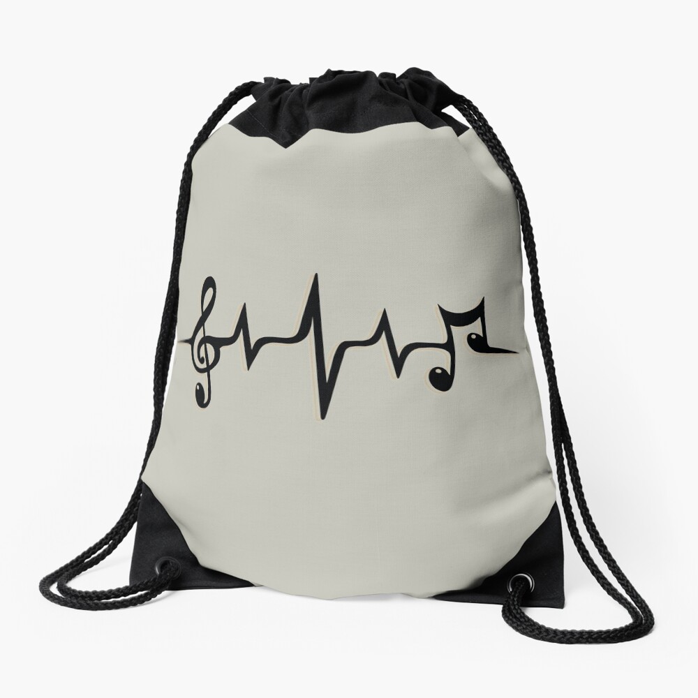 Music Pulse Heartbeat Notes Clef Frequency Wave Sound Festival Drawstring Bag