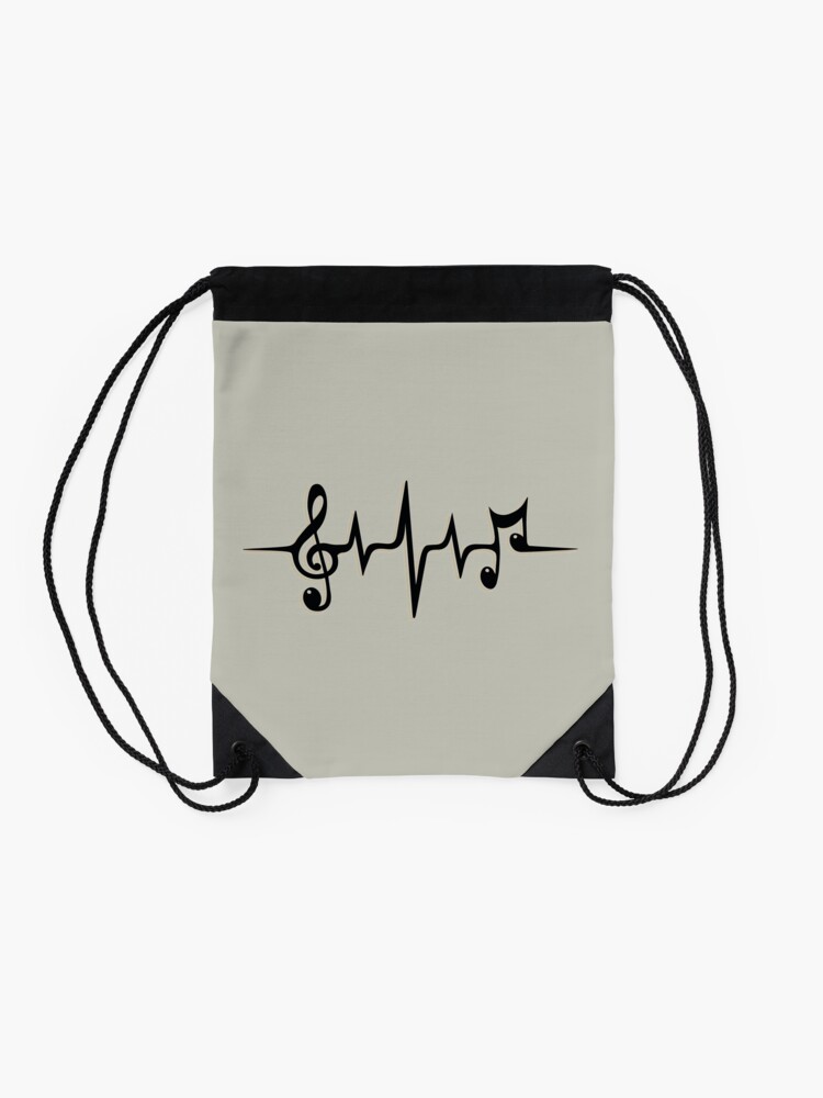 Alternate view of Music Pulse Heartbeat Notes Clef Frequency Wave Sound Festival Drawstring Bag