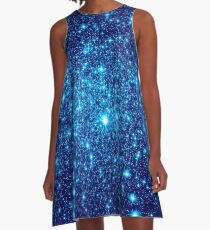 Vivid Blue Galaxy Sparkle Sterne A-Linien Kleid