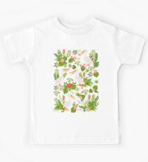 Decorative seamless pattern with pelicans, tropical flowers and leaves. Kids Tee
