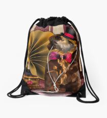 My dog loves music Drawstring Bag