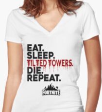 Eat Sleep Tilted Towers Women's Fitted V-Neck T-Shirt