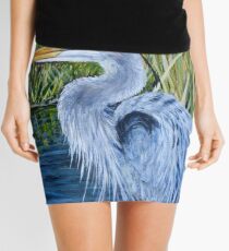 Great Blue Heron on wood block Mini Skirt