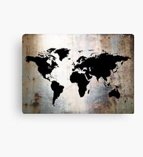 World Map Rusted Metal Canvas Print