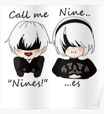 "Call Me Nines!" 2B and 9S Chibi - NieR Automata Poster