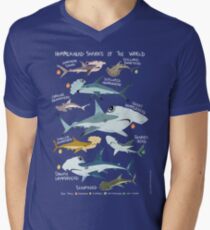 Camiseta de cuello en V Tiburones martillo del mundo