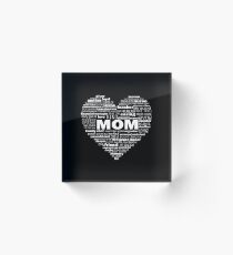 Bloque acrílico Palabras de mamá corazón en blanco