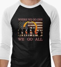 WHERE WE GO ONE WE GO ALL - military, soldiers, veterans, QANON, #QANON Men's Baseball ¾ T-Shirt