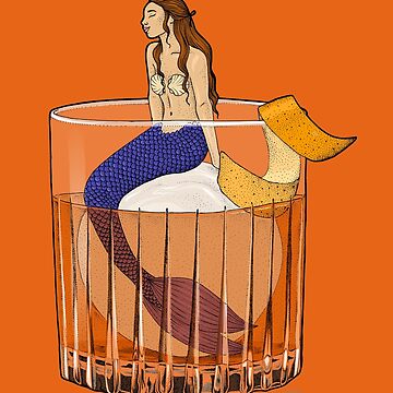 Artwork thumbnail, Old Fashioned Mermaid Cocktail Illustration by Eweglein