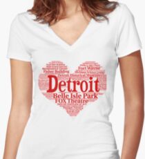 Heart of Detroit Big Heart Word Cloud Products Women's Fitted V-Neck T-Shirt