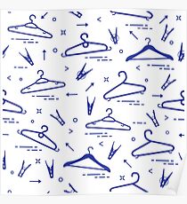 Pattern with clothes hangers and clothespins. Poster