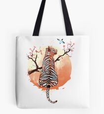 Tiger at the sakura's tree Tote Bag