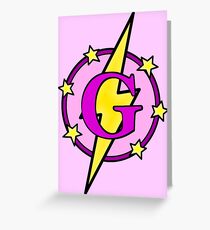 Cute Superhero Girl Super Letter G - Pink and Purple Greeting Card