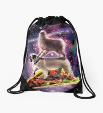 Rainbow Space Llama On Pug Riding Taco Turnbeutel