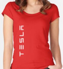 TESLA VERTICAL - White Name Fitted Scoop T-Shirt