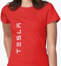 TESLA VERTICAL - weißer Name Tailliertes T-Shirt
