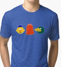 YELLOW, RED, DUCK - on blue Tri-blend T-Shirt