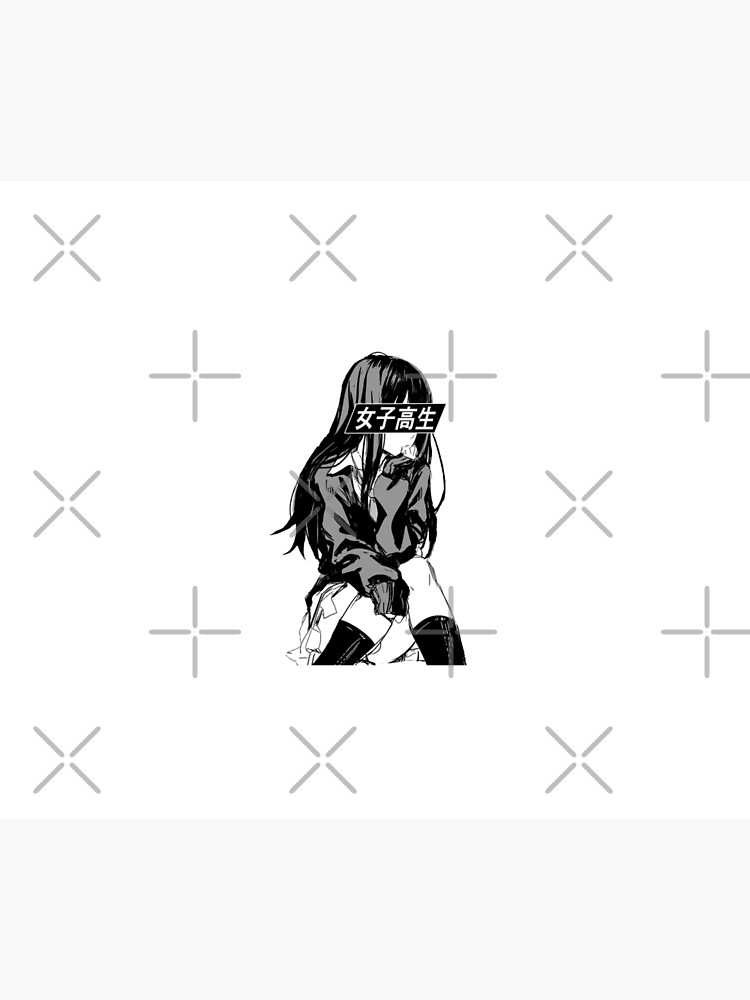 Schoolgirl Black And White Sad Anime Japanese Aesthetic Duvet