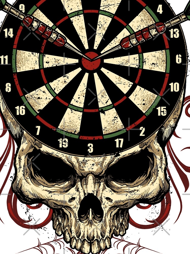 Dart T Shirt Skull Head Dartboard With Double Darts Bullseye Hit By Two Dart Arrows Tees 3360