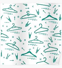 Pattern with clothes hangers and clothespins. Poster